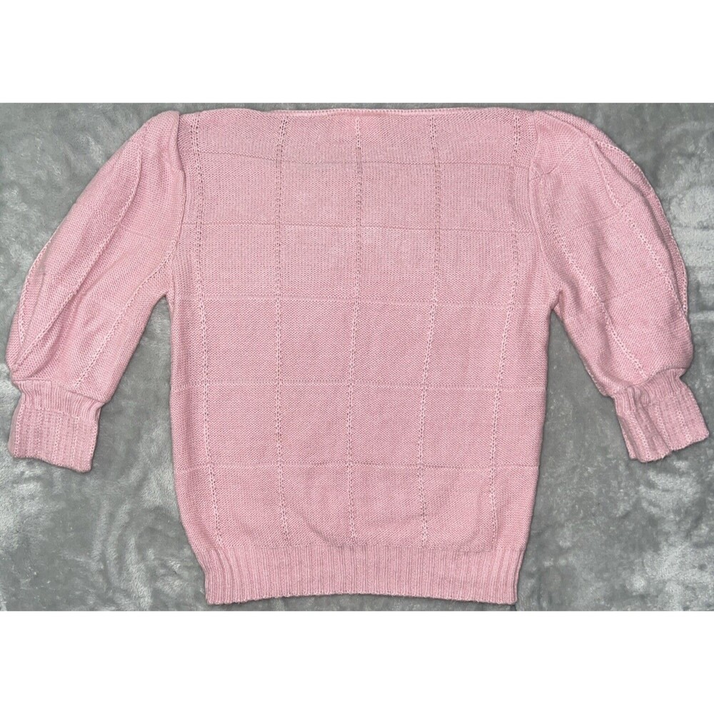Toppers Vintage 50/60s Womens M Knit Sweater Pink Check w/Lace Collar USA Made - Picture 2 of 8